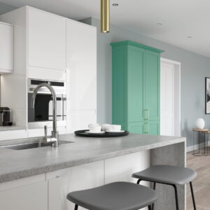 Strada Gloss White and Aldana CMS Green_Kitchen