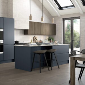 Strada Matte Slate Blue and Rezana Espresso_Kitchen